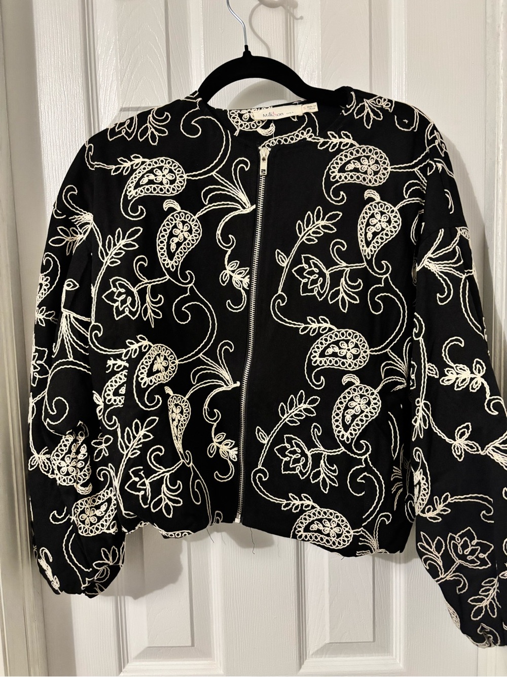 Millibon Black Jacket with White Embroidered Paisley